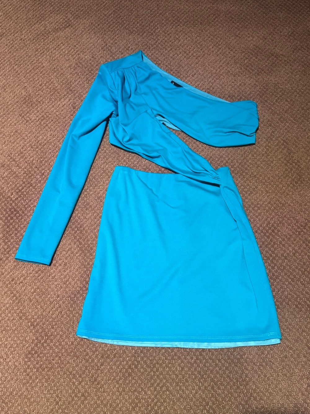Turquoise One Sleeve Cut Out Dress